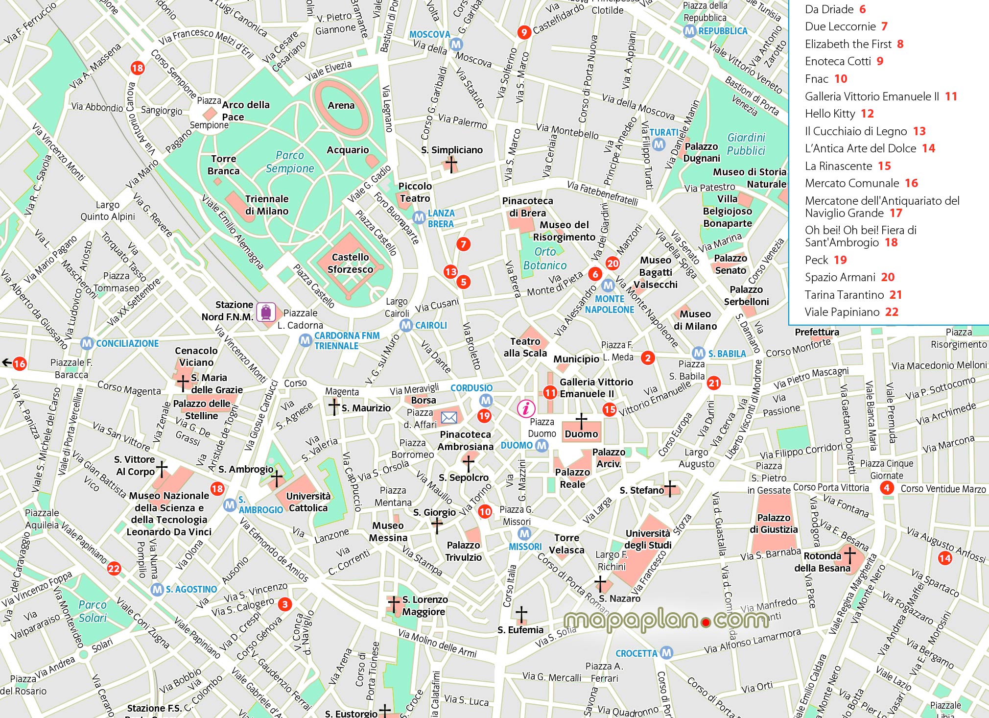 Milan maps - Top tourist attractions - Free, printable city street map ...