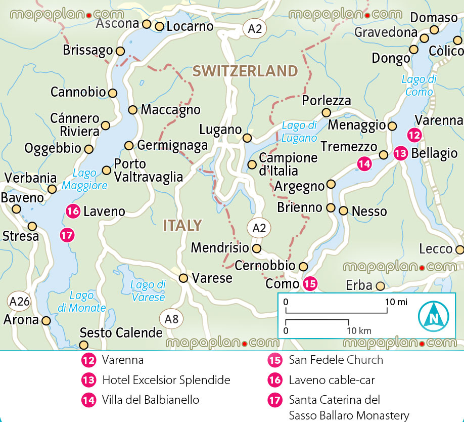 tourist map of italian lakes