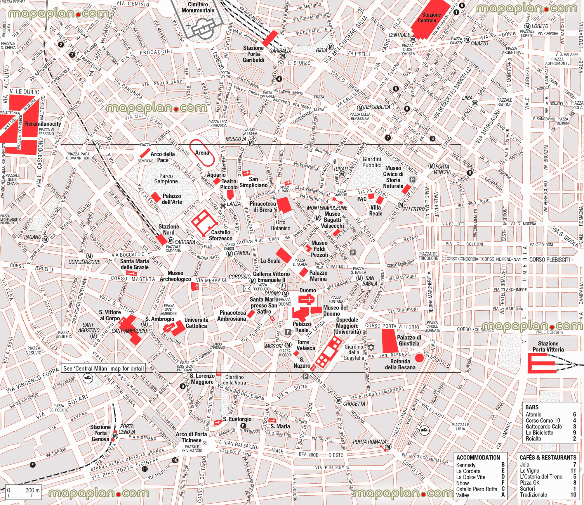 Milan top tourist attractions guide walking tour directions famous points interest printable detailed travel visitors itinerary planner best sights visits Milan Top tourist attractions map