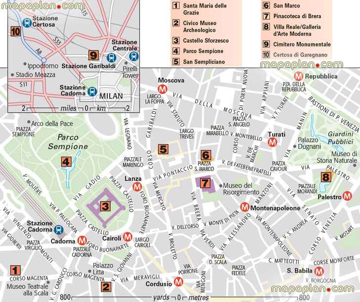 northern Milan detailed free simple easy navigate diagram Milan inner city centre holiday top points interest central walkable sites city break historical places visit santa maria delle grazie church sforzesco castles Milan Top tourist attractions map