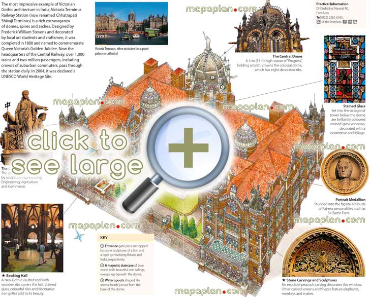 mumbai victoria terminus vt chhatrapati shivaji cst detailed itinerary popout interactive guide english historical places what see where go directions interesting things do railway train station photo image english guides Mumbai Top tourist attractions map