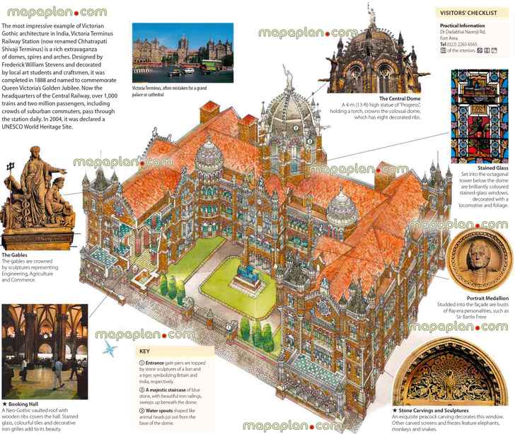 Mumbai victoria terminus vt chhatrapati shivaji cst detailed itinerary popout interactive guide english historical places what see where go directions interesting things do railway train station photo image english guides Mumbai Top tourist attractions map