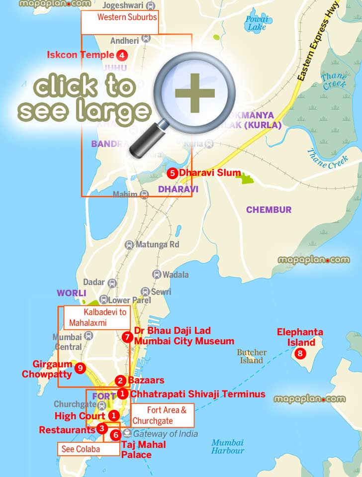 greater mumbai free tourist attractions visitors 3d virtual interactive printable information plan download downtown shopping destinations main points interest monuments museums landmarks destinations elephanta islands Mumbai Top tourist attractions map
