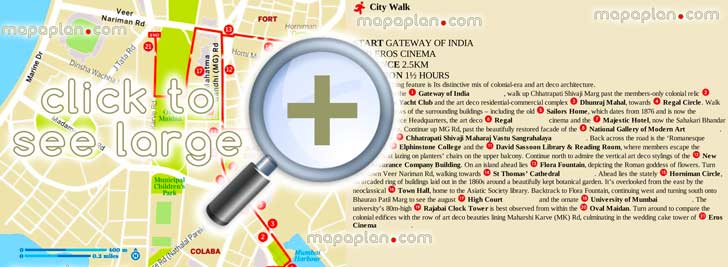 colaba walk gateway india mg road free printable distances walking directions interesting sights simple easy navigate diagram holiday top points interest central district neighourhood orientations Mumbai Top tourist attractions map