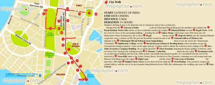 colaba walk gateway india mg road free printable distances walking directions interesting sights simple easy navigate diagram holiday top points interest central district neighourhood orientations Mumbai Top tourist attractions map