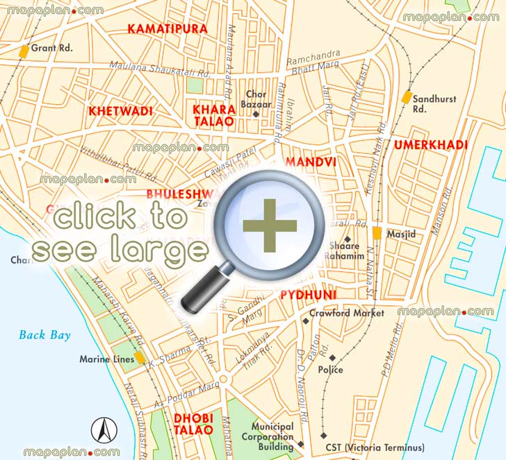 mumbai cst central virtual interactive 3d india city center free printable visitors detailed tourist guide download inner old new town buildings must see sights sightseeing places interest hotels nightlife best museums art galleries churches shopping historic city centres Mumbai Top tourist attractions map
