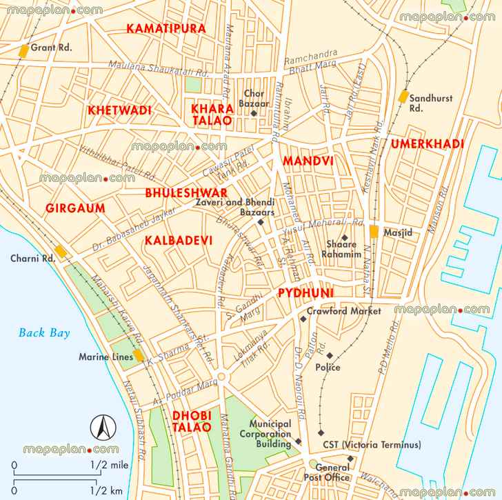 Mumbai cst central virtual interactive 3d india city center free printable visitors detailed tourist guide download inner old new town buildings must see sights sightseeing places interest hotels nightlife best museums art galleries churches shopping historic city centres Mumbai Top tourist attractions map