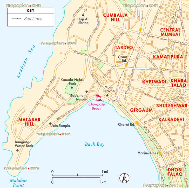 Mumbai malabar hill detailed map central free download offline city street top attractions places detailed itinerary popout interactive guide english historical streets beaches parks what see where go directions interesting things do railway train stations rail routes local roadss Mumbai Top tourist attractions map