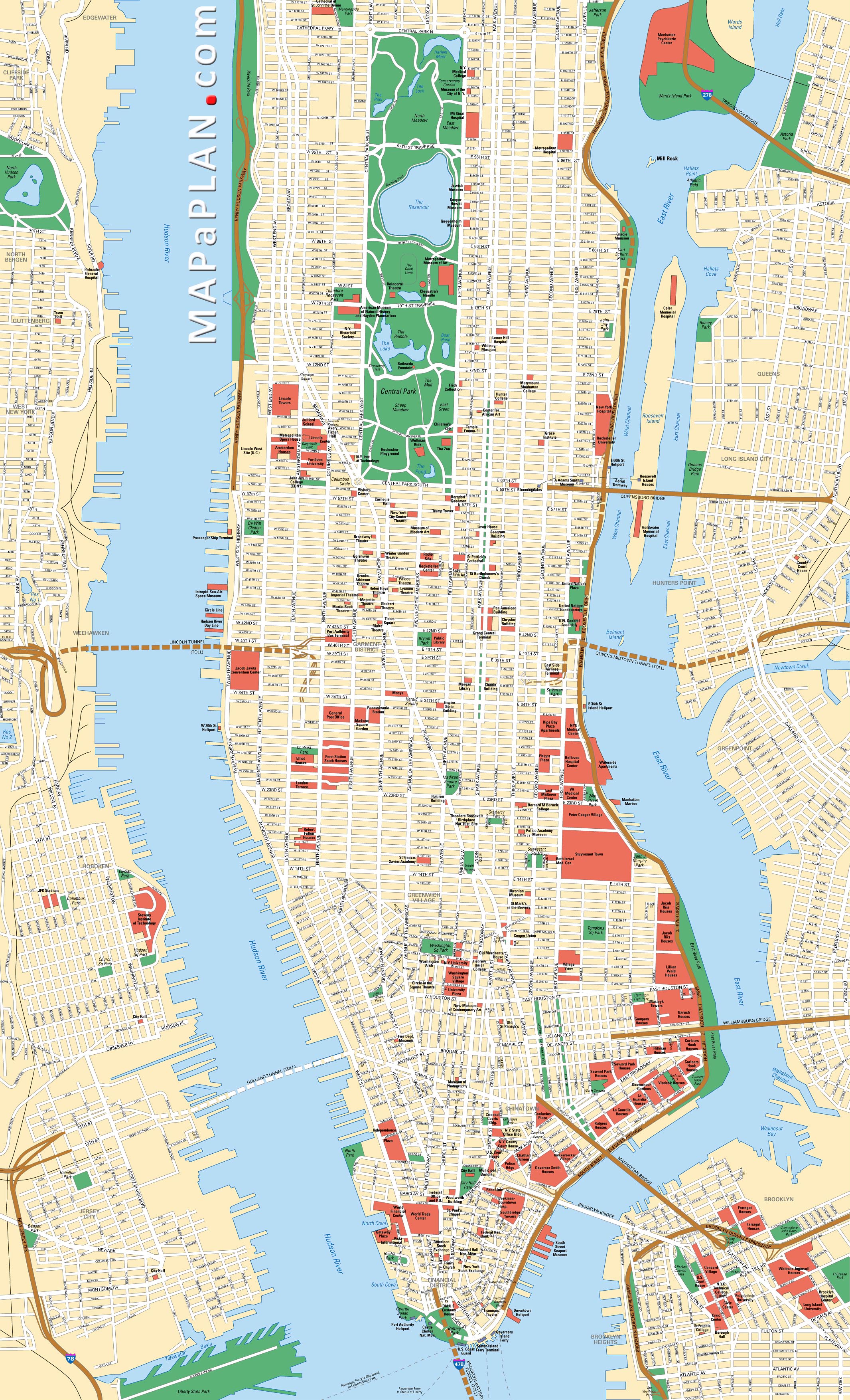 Maps of New York top tourist attractions Free, printable