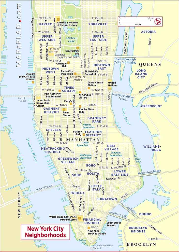 Maps of New York top tourist attractions - Free, printable - MapaPlan.com