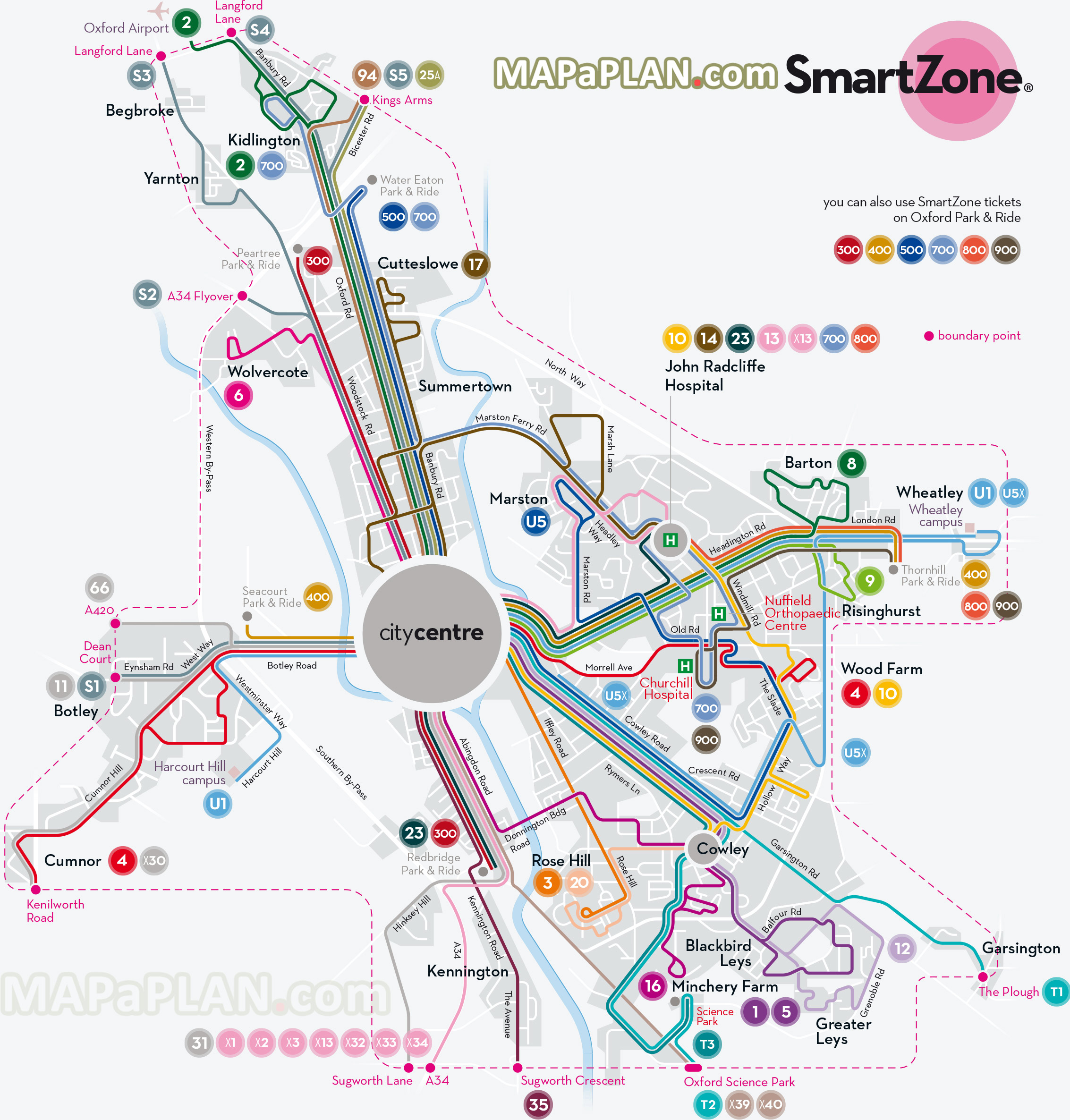 SmartZone area public transport bus network transit system diagram Oxford top tourist attractions map