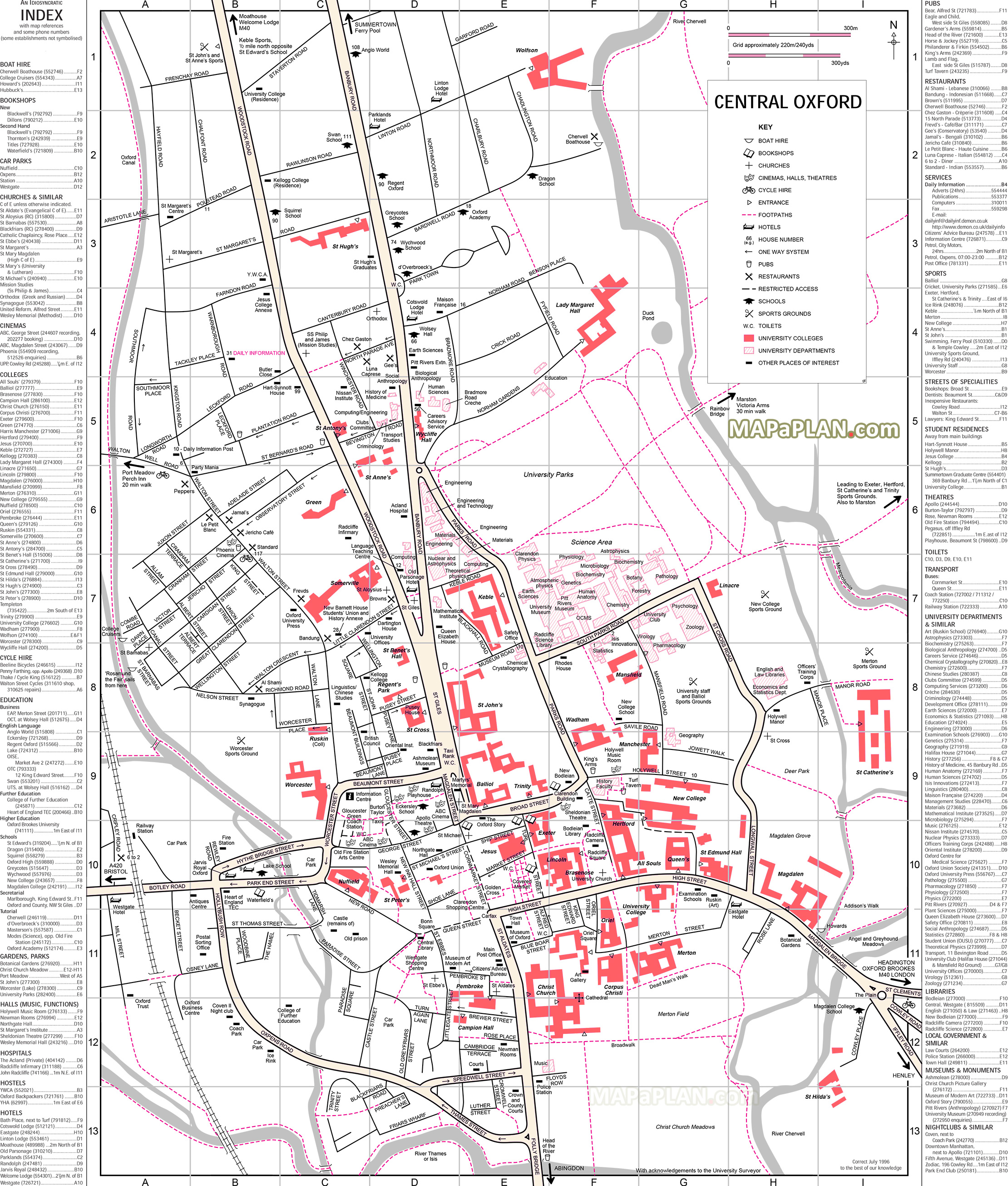 A Z map budget hotel accommodation favourite restaurants famous theatres most popular nightclubs Oxford top tourist attractions map