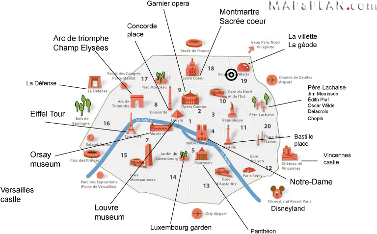 Paris top tourist attractions map Interesting sites in a week