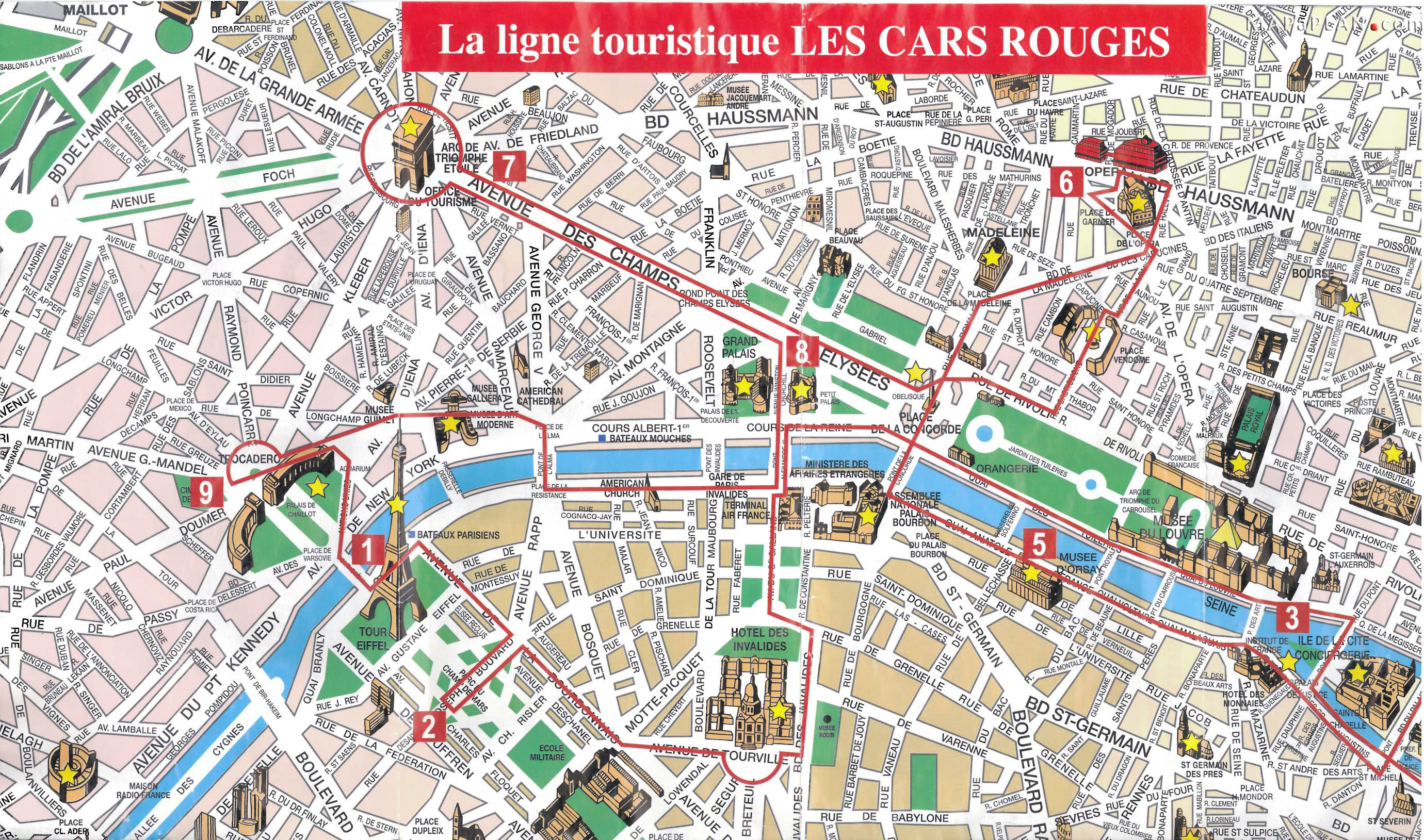 Paris top tourist attractions map City sightseeting route planner