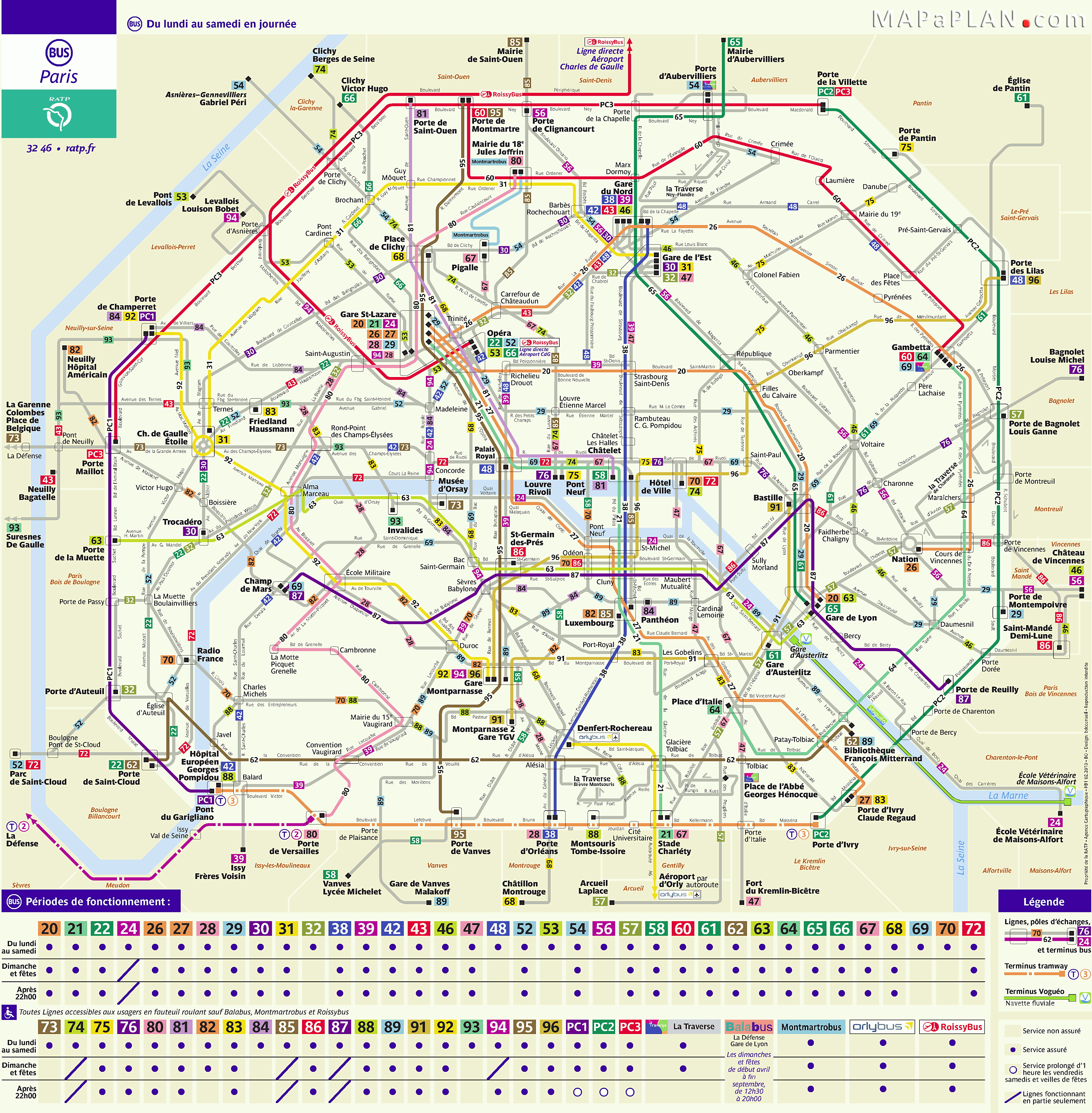 Paris top tourist attractions map Central bus routes map