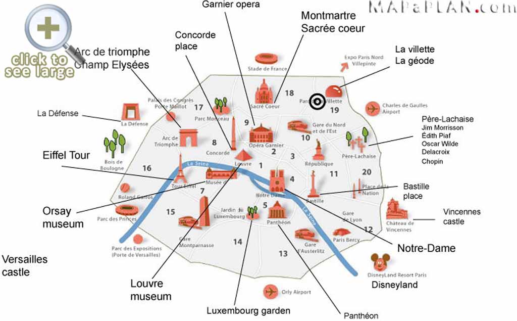Paris top tourist attractions map Interesting sites in a week