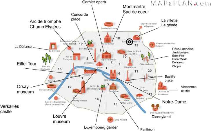 Paris top tourist attractions map Interesting sites in a week