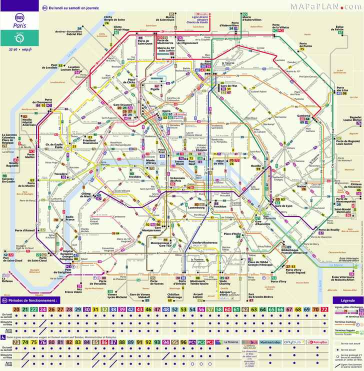 Paris top tourist attractions map Central bus routes map