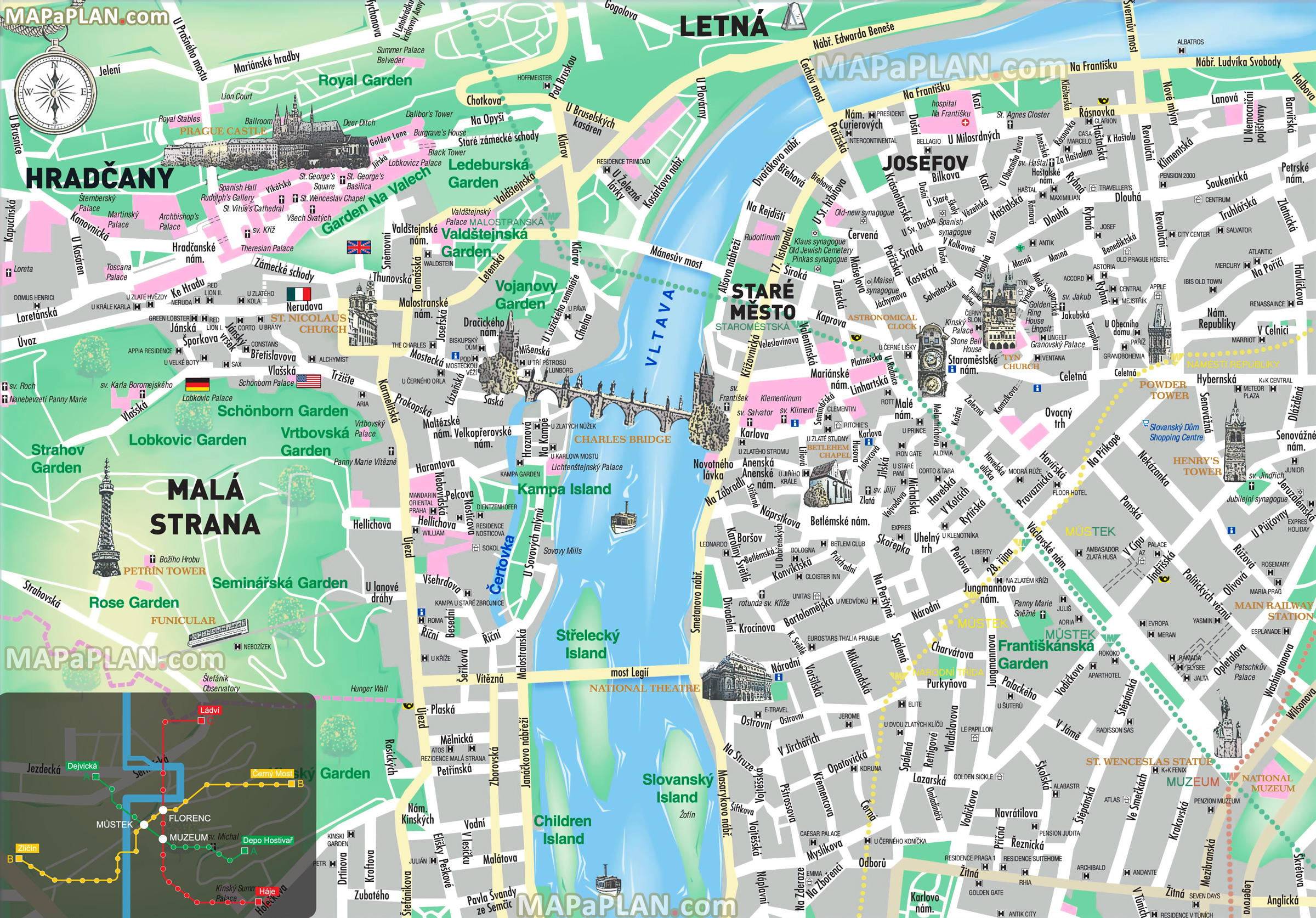 free inner city map main historical landmarks most popular sights great art spots Prague top tourist attractions map