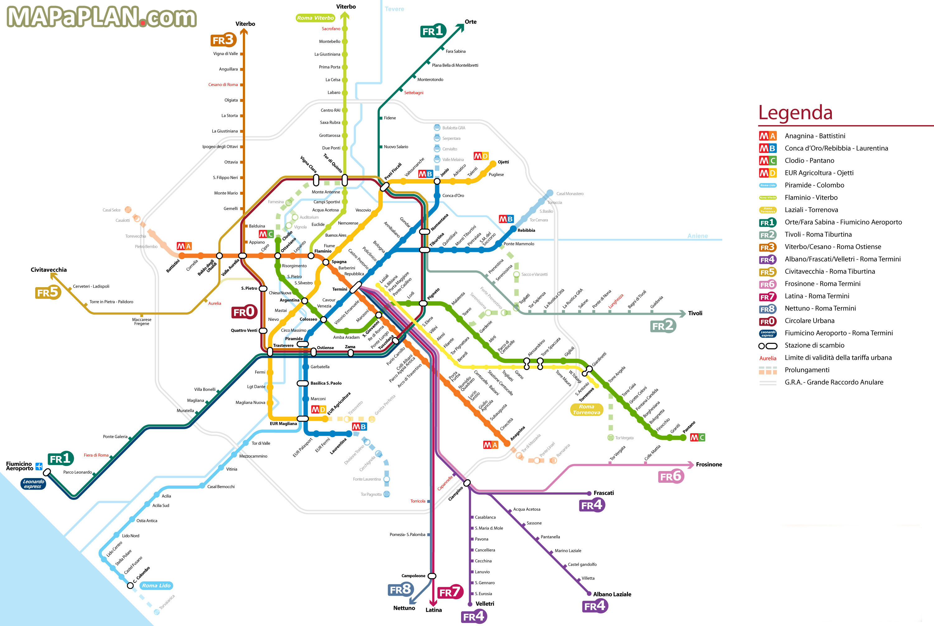 Metro Subway Tube stations visitor public transport map plan Rome top tourist attractions map