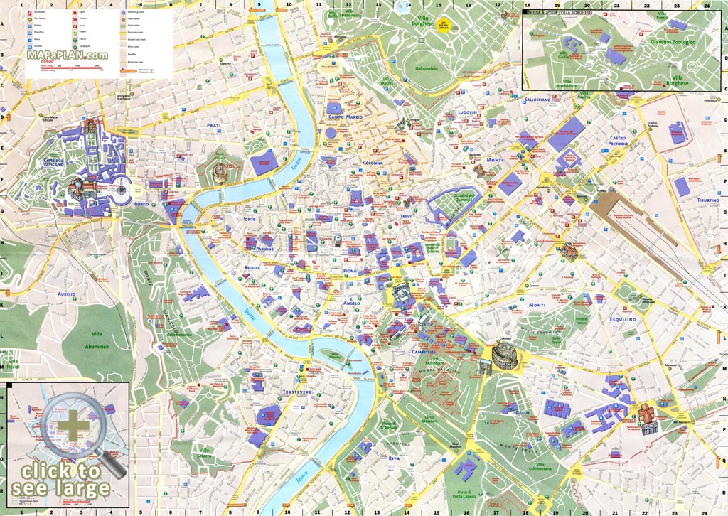 Must see points of interest detailed street guide Rome top tourist attractions map