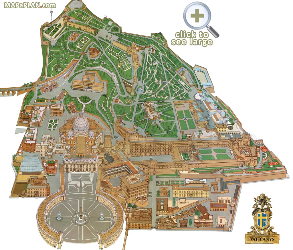 Vatican City birds eye aerial 3d main buildings view Rome top tourist attractions map