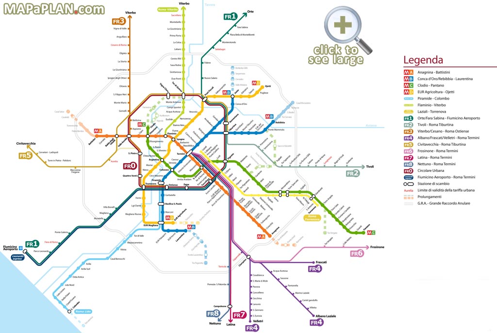 Metro Subway Tube stations visitor public transport map plan Rome top tourist attractions map