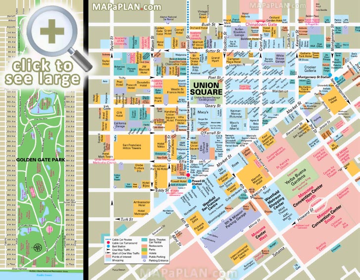 golden gate park must do sights union square market street shopping moscone center San Francisco top tourist attractions map