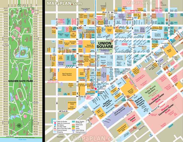 golden gate park must do sights union square market street shopping moscone center San Francisco top tourist attractions map