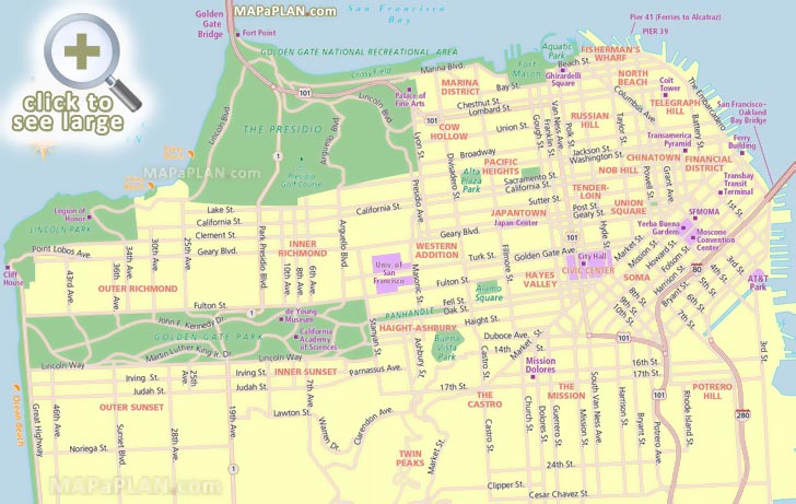 what to see where to go what to do great sites worth visiting castro twin peaks soma San Francisco top tourist attractions map