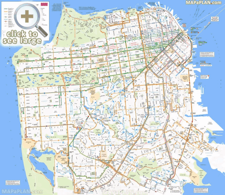 municipal railway transit system crosstown caltrain stops ferry service bus candlestick park San Francisco top tourist attractions map