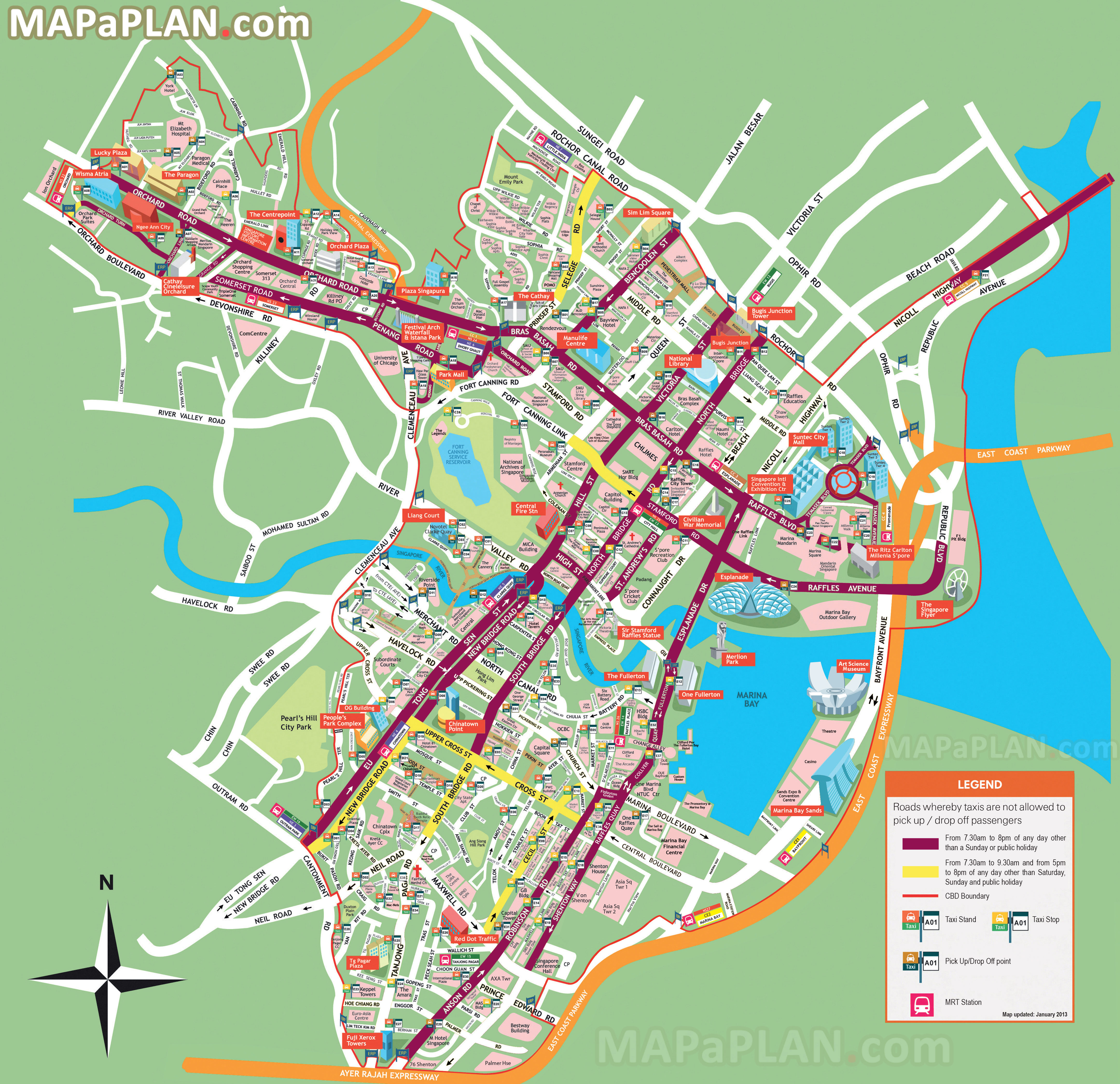 City centre must-see places to visit detailed street travel plan Singapore top tourist attractions map