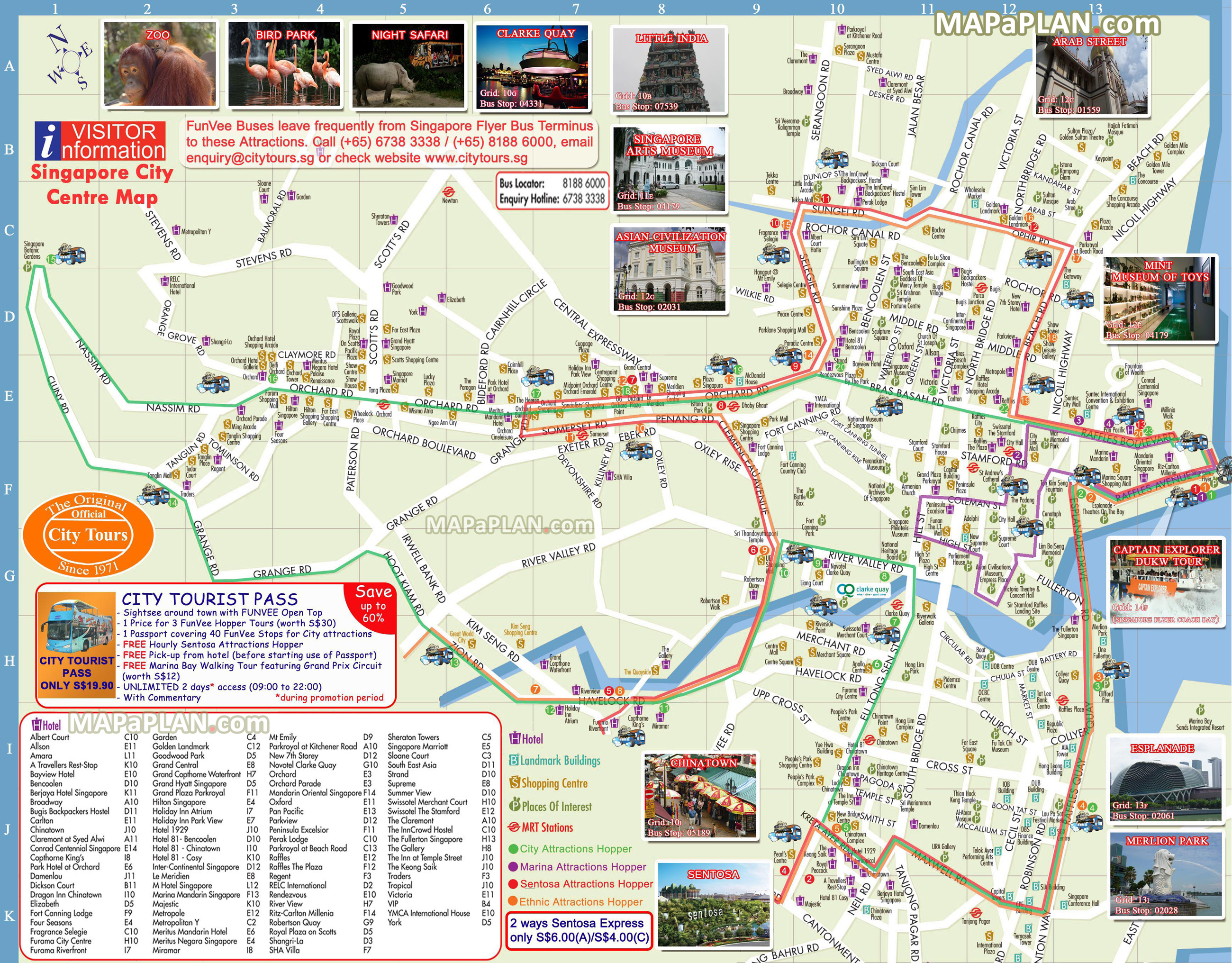 Hop-on hop-off FunVee City Tours bus landmarks routes Singapore top tourist attractions map