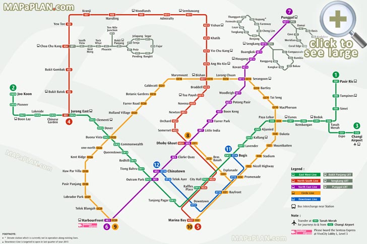 Official transit system stations map MRT LRT SMRT CCL NEL Changi Airport Shuttle Circle Downtown North South West East Singapore top tourist attractions map