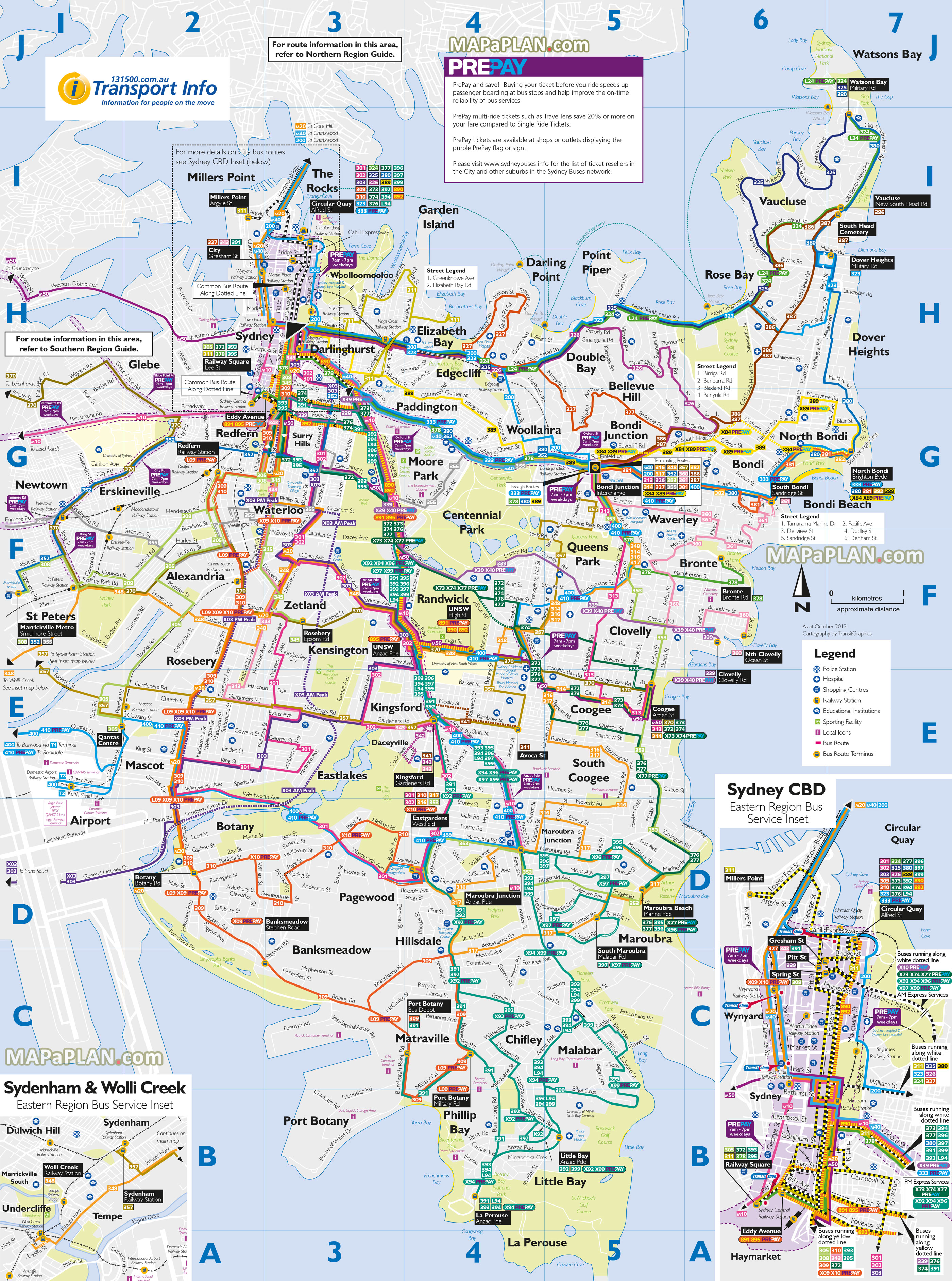 Sydney eastern region nsw bus map directions airport terminal railway station hospitals Sydney top tourist attractions map