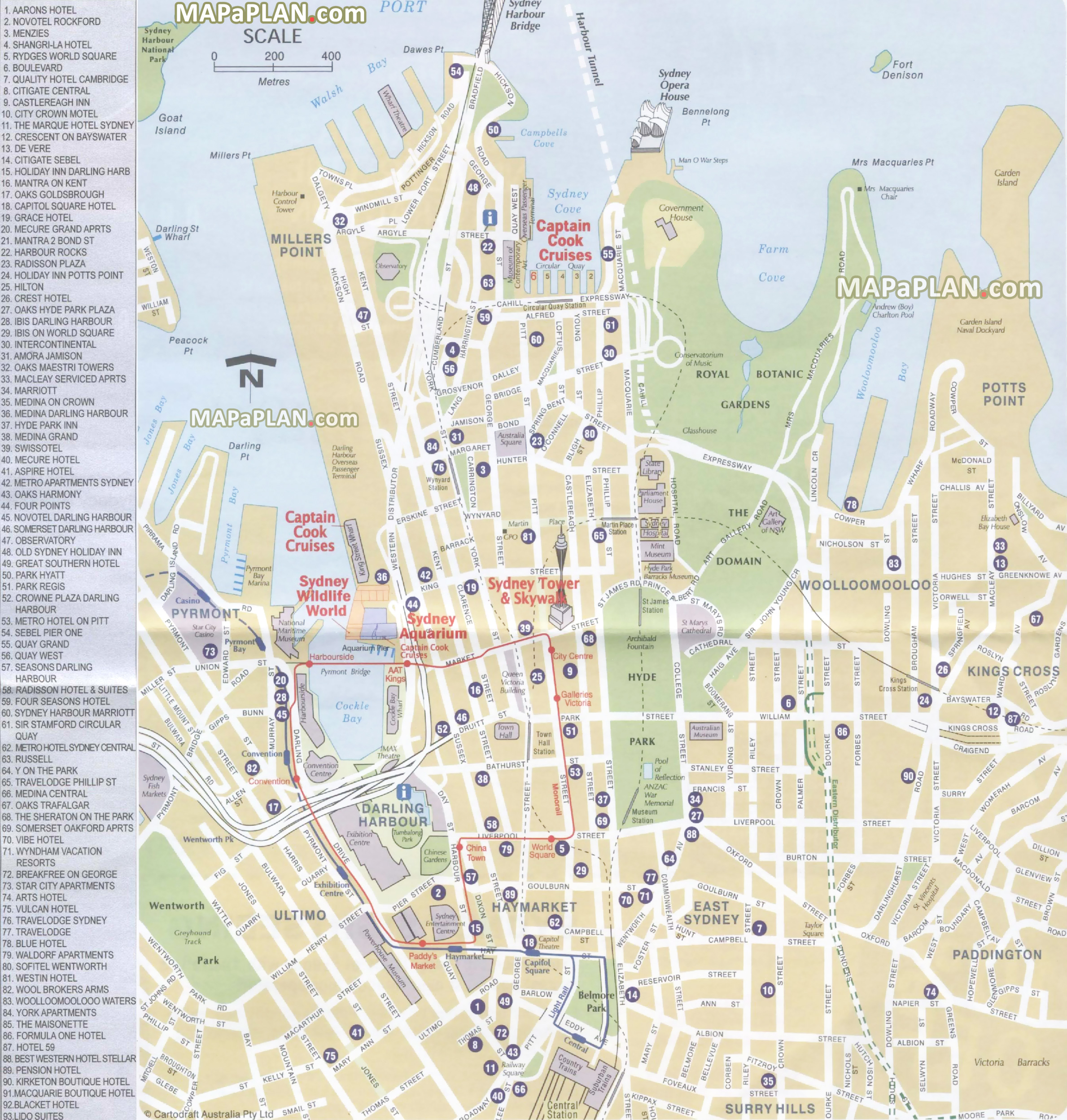 a z map hotels historical buildings must do sights wildlife world tower eye skywalk Sydney top tourist attractions map