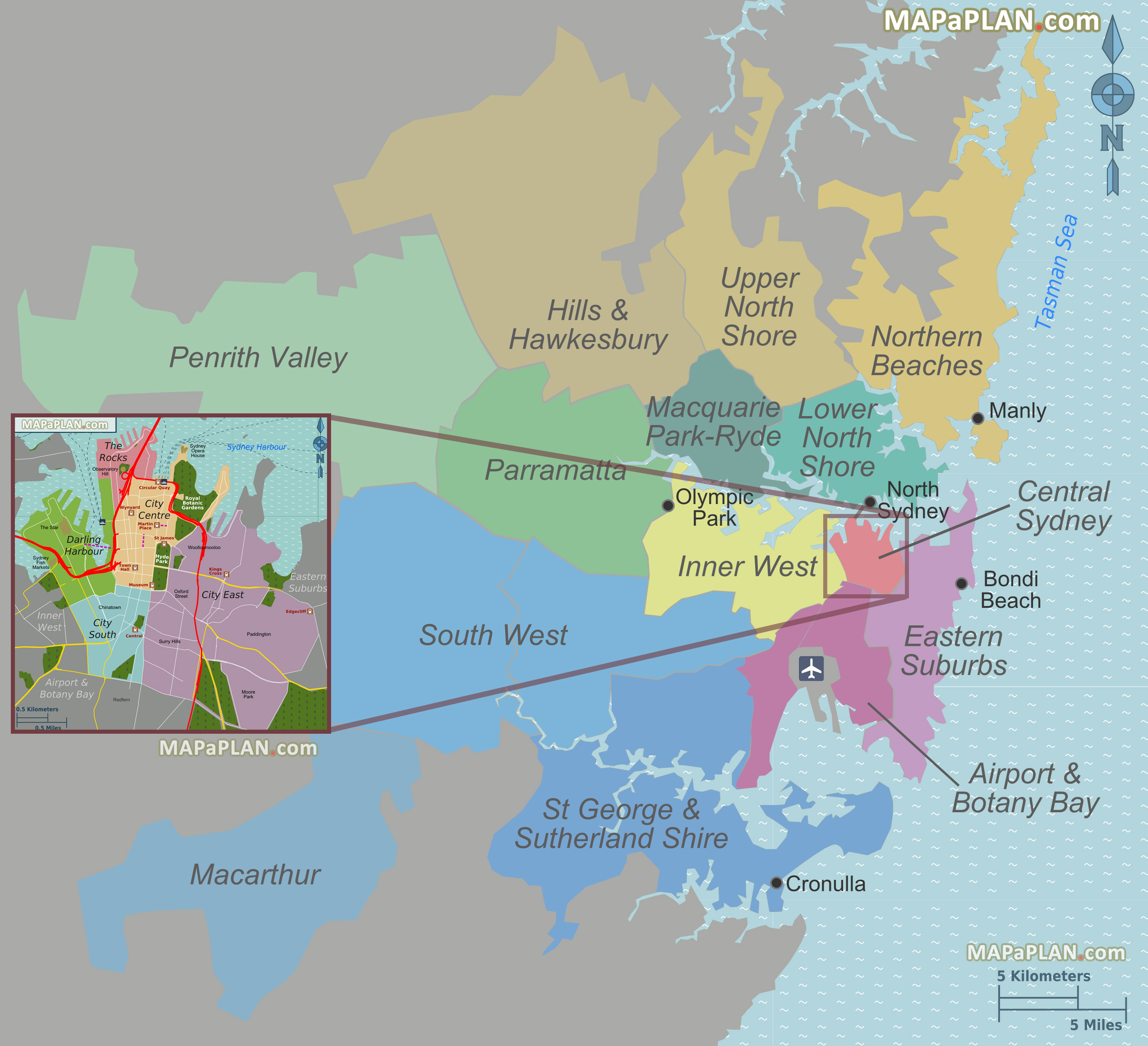 Sydney Map Of Things To Do Greater Sydney And Central Area Suburbs