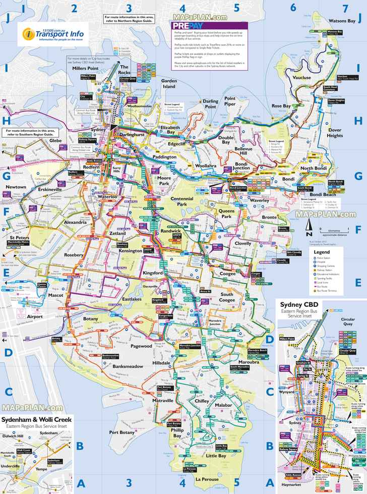 Sydney eastern region nsw bus map directions airport terminal railway station hospitals Sydney top tourist attractions map