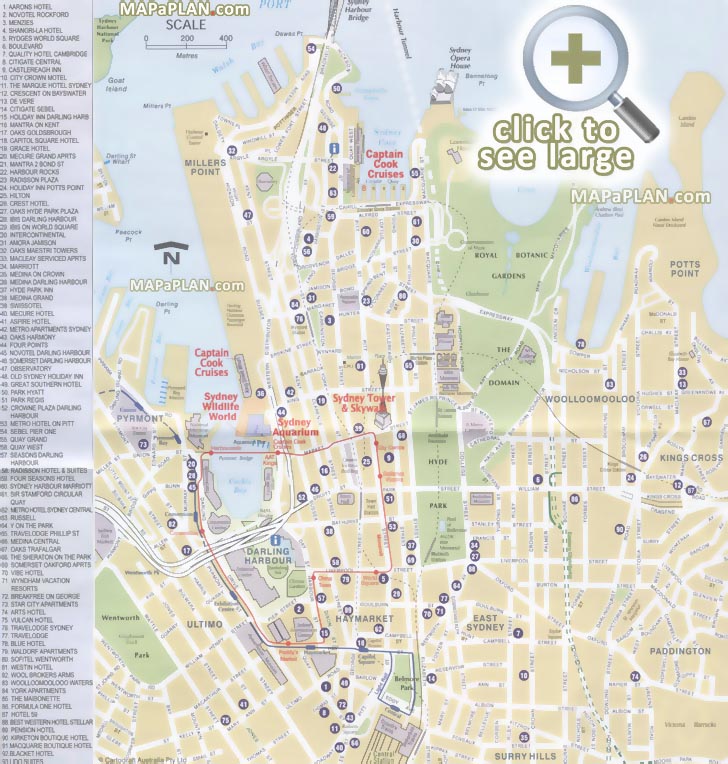 a z map hotels historical buildings must do sights wildlife world tower eye skywalk Sydney top tourist attractions map