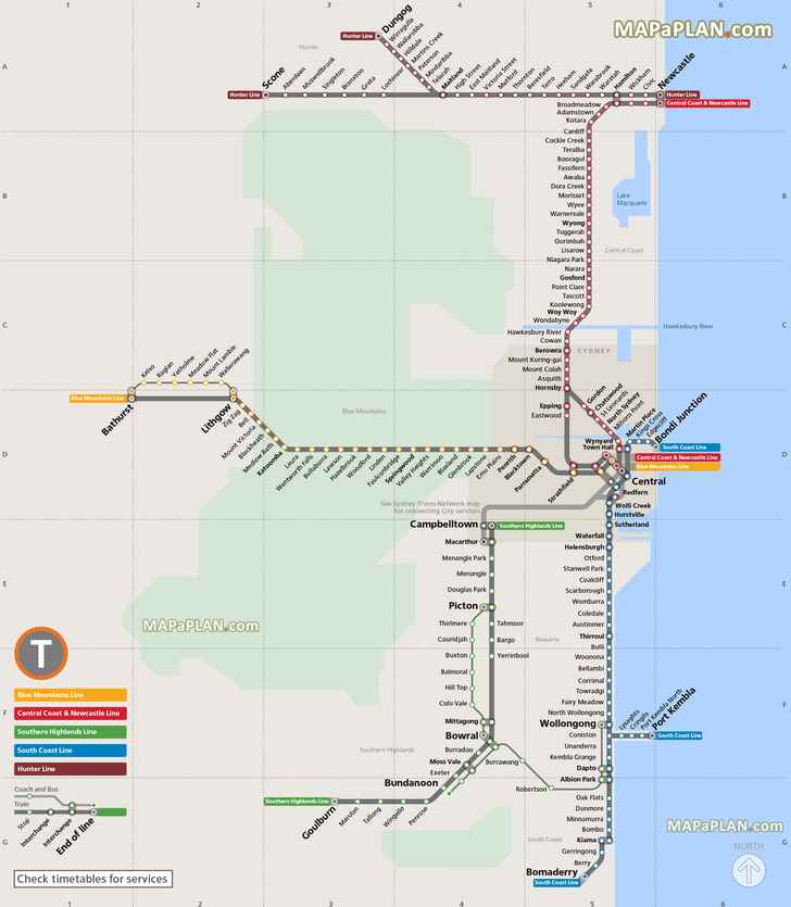 intercity trains network south coast central coast newcastle blue mountains southern highlands hunter Sydney top tourist attractions map