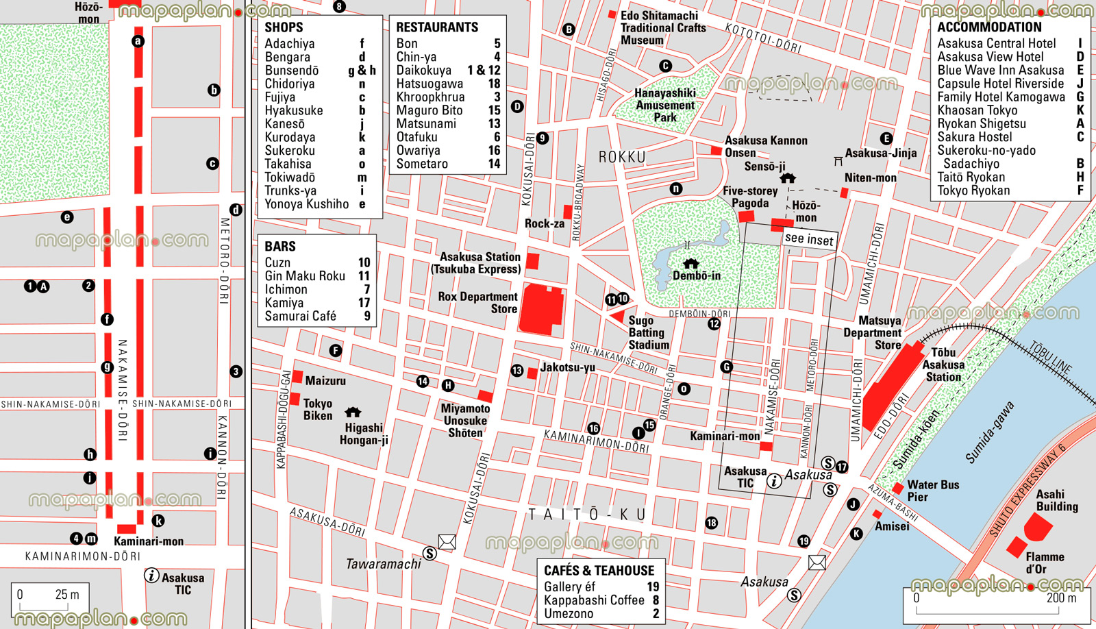 asakusa surrounding places visit rox matsuya department stores senjoji temple nakamisedori street asakusa metro train stations Tokyo top tourist attractions map