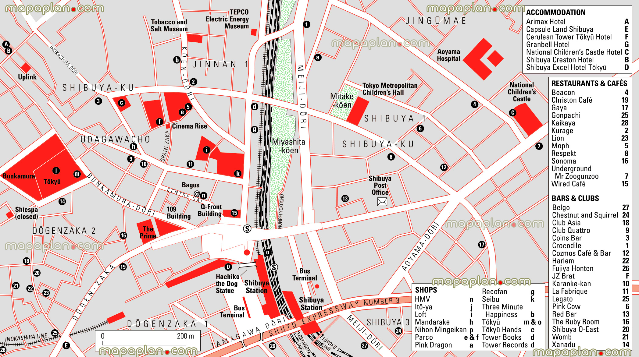 shibuya crossing location metro train station hachiko dog statue station exits Tokyo top tourist attractions map