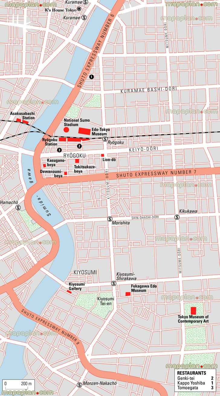 ryogoku district station location nearby landmarks edoTokyo museum museum contemporary art national sumo stadium sumidagawa river shuto expressways Tokyo top tourist attractions map