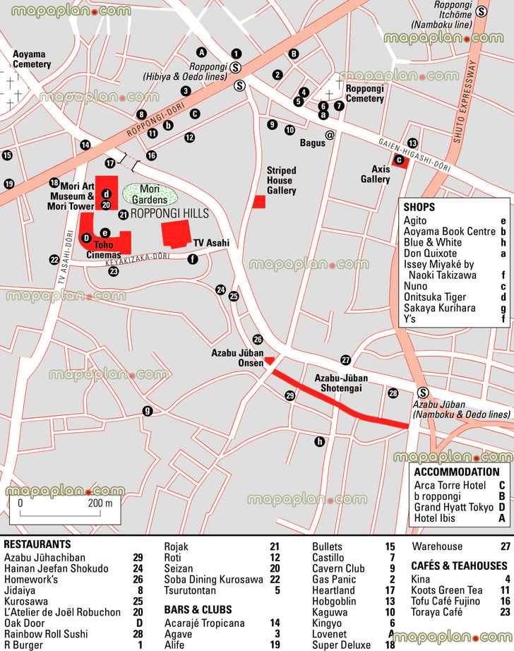 roppongi hills azabu juban large scale how get clubs nightlife entertainment mori gardens s Tokyo top tourist attractions map