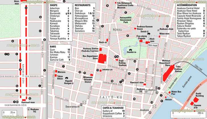 asakusa surrounding places visit rox matsuya department stores senjoji temple nakamisedori street asakusa metro train stations Tokyo top tourist attractions map