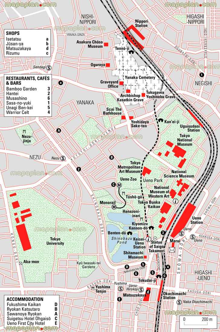 ueno park zoo metro subway station national museum national science museum western art metropolitan art shitamachi yanaka cemetery s Tokyo top tourist attractions map