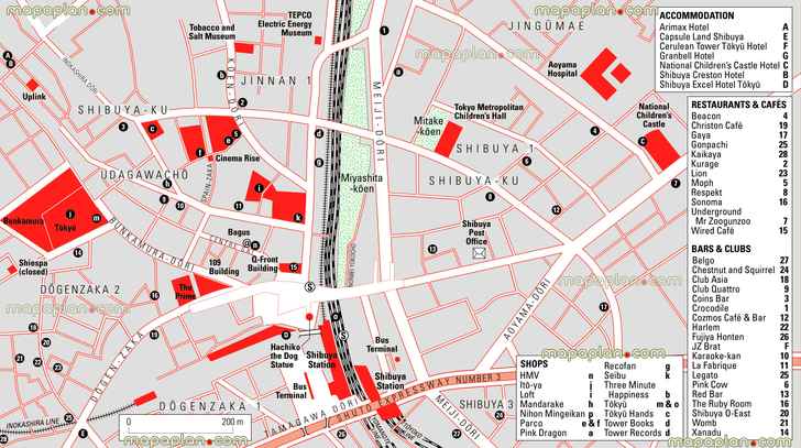 shibuya crossing location metro train station hachiko dog statue station exits Tokyo top tourist attractions map