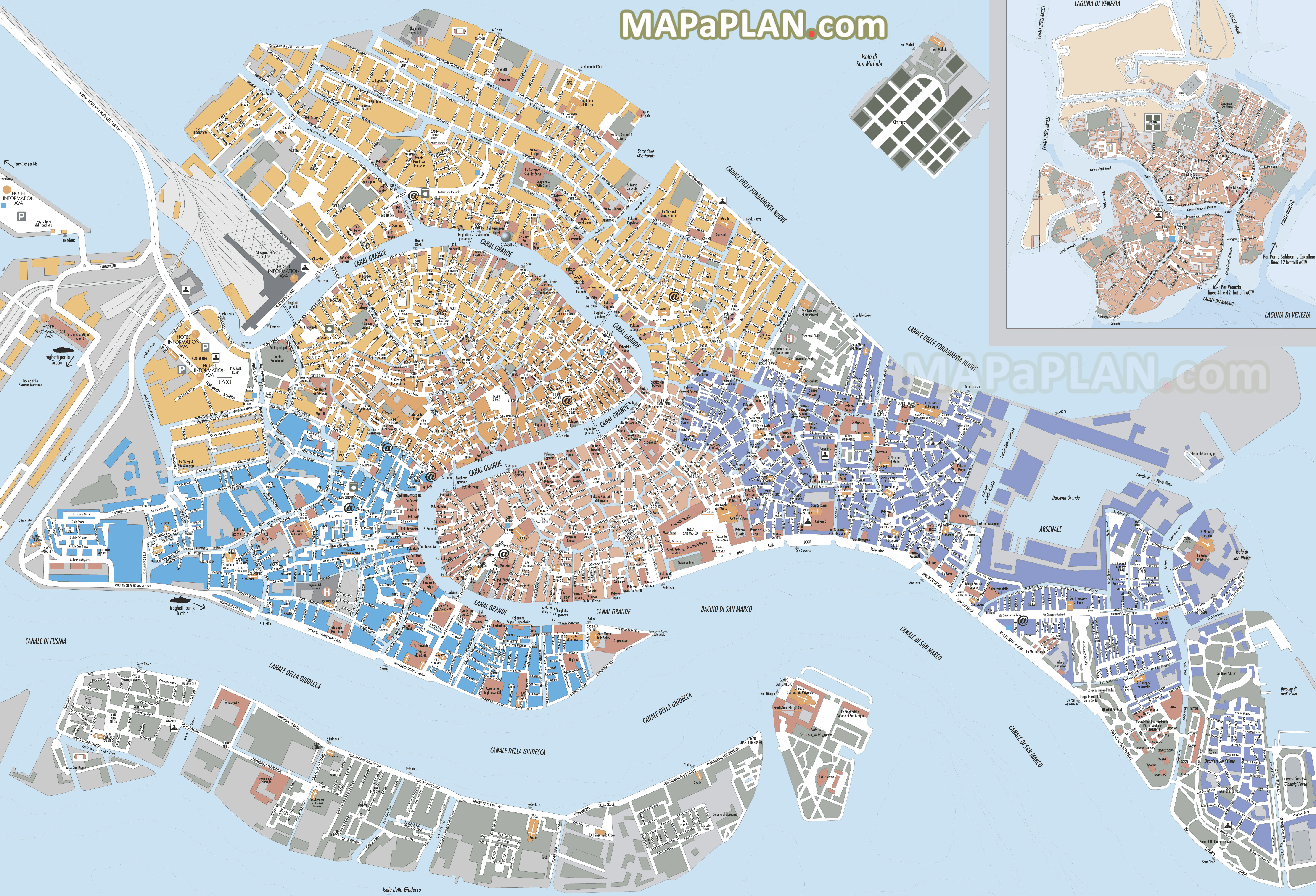 Must see places to visit detailed street districts travel plan Venice top tourist attractions map