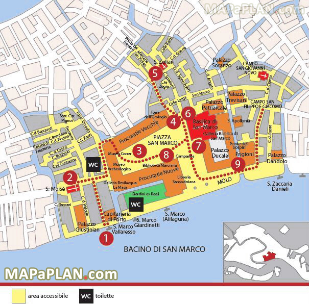 Marciana area St Marks Square Piazza San Marco Palazzo Ducale Venice top tourist attractions map