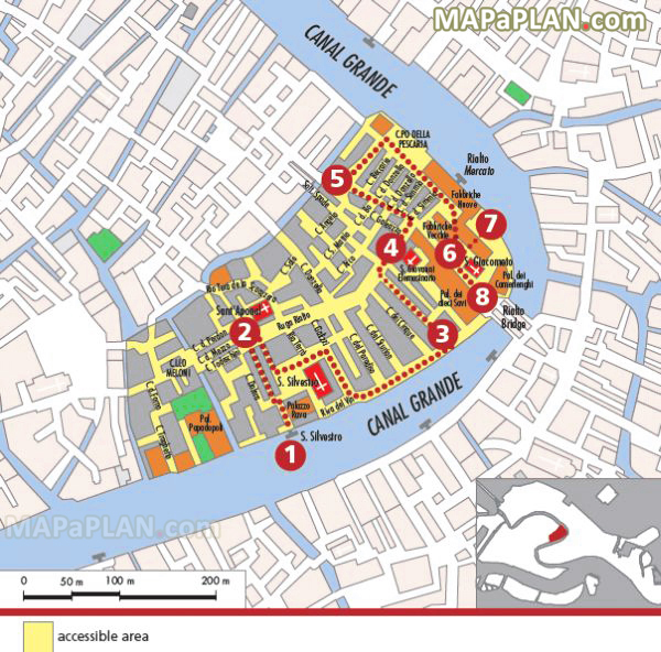 Explore Rialto Market major points of interest Venice top tourist attractions map